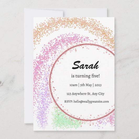 カラフルとレインボーガールの誕生日の招待 招待状 (正面)