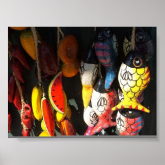 カラフルと果物の市場 ポスター