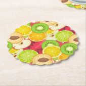 カラフルなおもしろいのフルーツパターン ペーパーコースター (アングル)