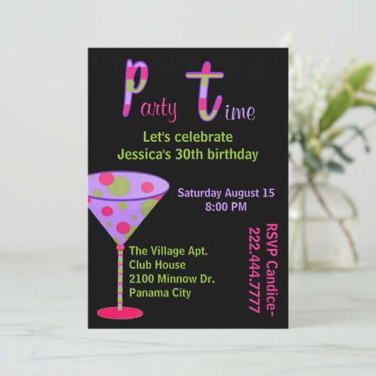 カラフルなおもしろいの大人の誕生日のパーティの招待状 招待状 (スタンド正面)