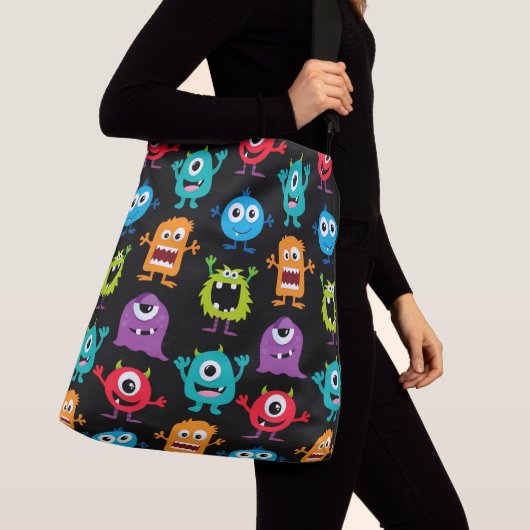 カラフルなおもしろいの抽象芸術パターンはモンスターをからかいます クロスボディバッグ (クローズアップ)