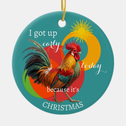 カラフルなおもしろニワトリのクリスマス セラミックオーナメント (正面)