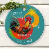 カラフルなおもしろニワトリのクリスマス セラミックオーナメント