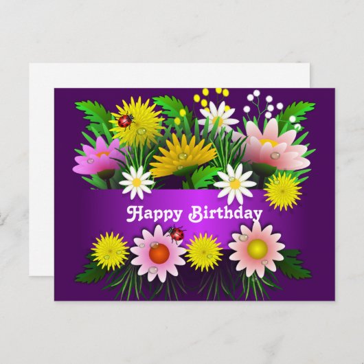 カラフルなお花とクモグモと水彩画の誕生日 ポストカード (正面/裏面)