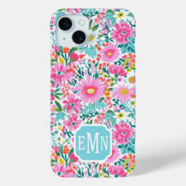 カラフルなお花のイニシャル入り iPhone 15 MINIケース