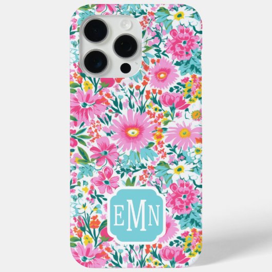 カラフルなお花のモノグラム入りガーデン Case-Mate iPhoneケース (裏面)