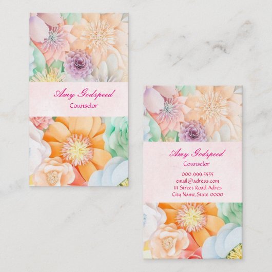 カラフルなお花の名刺 名刺 (正面/裏面)