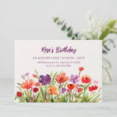 カラフルなお花の園 水彩画 誕生日 招待状 (スタンド正面)