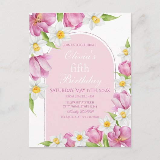 カラフルなお花の子供の誕生日 ポストカード (正面)