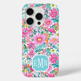 カラフルなお花の庭のモノグラム iPhone 15 PROケース