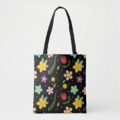 カラフルなお花の水彩 かわいい トートバッグ (正面)