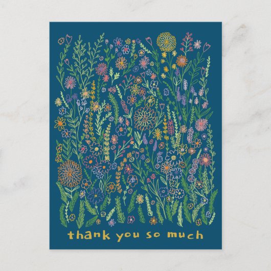 カラフルなお花畑の感謝 メッセージカード ポストカード (正面)