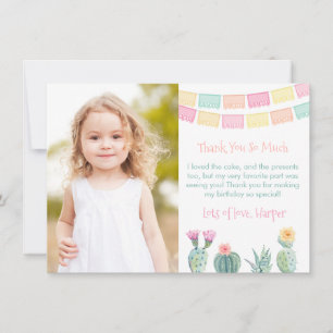 カラフルなお誕生日写真の感謝カード　パペル・ピカド　サボテン サンキューカード