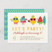 カラフルなかわいいの夏の子供の誕生会 インビテーションポストカード (正面/裏面)