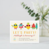 カラフルなかわいいの夏の子供の誕生会 インビテーションポストカード (スタンド正面)