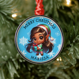 カラフルなかわいいアニメエルフのクリスマスパーソナルギフト メタルオーナメント