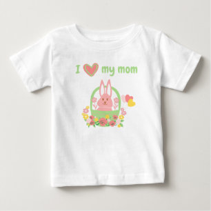 カラフルなかわいいウサギのバスケット 赤ちゃん用Tシャツ ベビーTシャツ