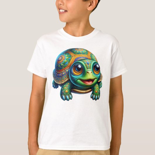カラフルなかわいいカメのイラスト Tシャツ (正面)