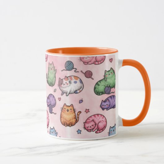 カラフルなかわいいデブ猫パターン マグカップ (右)