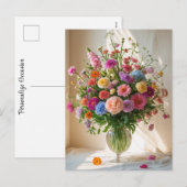 カラフルなかわいいミックスフラワーブーケ透明の花瓶 シーズンポストカード (正面/裏面)
