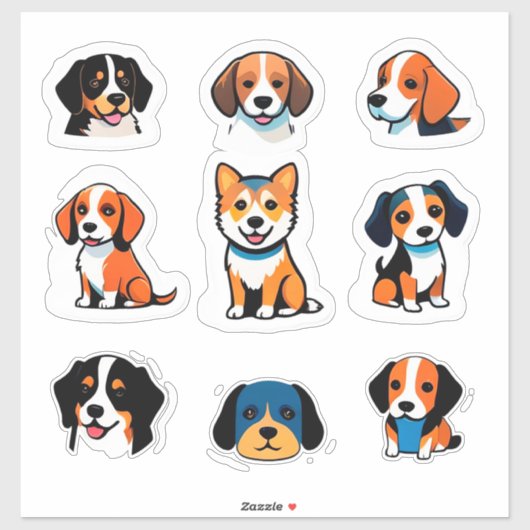 カラフルなかわいい犬のステッカーセット シール (シート)
