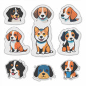カラフルなかわいい犬のステッカーセット シール (正面)