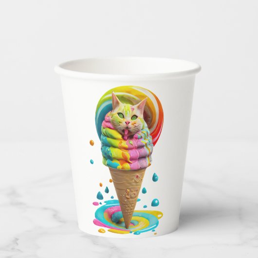 カラフルなかわいい猫のアイスコーン 紙コップ (正面)
