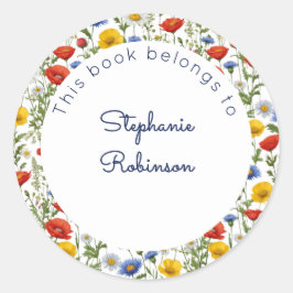 カラフルなかわいい野の花 この本は〇〇のもの ラウンドシール