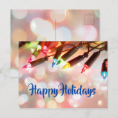 カラフルなきらきらライト、ぼけ、ホリデー シーズンポストカード (正面/裏面)