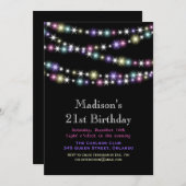 カラフルなきらめきライト第21誕生日の招待状 招待状 (正面/裏面)