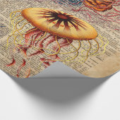 カラフルなくらげの海洋生物のヴィンテージの古書のページ ラッピングペーパー (角)