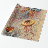 カラフルなくらげの海洋生物のヴィンテージの古書のページ ラッピングペーパー (アンロールド)