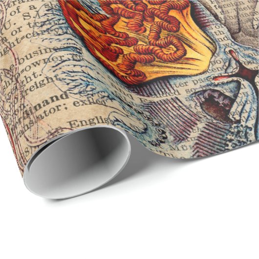 カラフルなくらげの海洋生物のヴィンテージの古書のページ ラッピングペーパー (ロールコーナー)