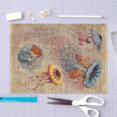 カラフルなくらげの海洋生物のヴィンテージの古書のページ 薄葉紙 (クラフト)