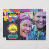 カラフルなしぶきの写真のHoliのフェスティバルの招待状 招待状 (正面/裏面)