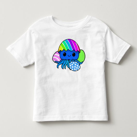 カラフルなたまごをあつめたイースターのかわいいタコのキッズTシャツ トドラーTシャツ (正面)