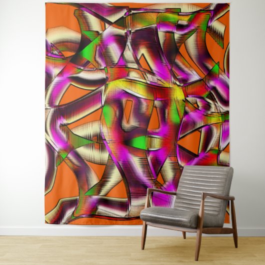 カラフルなねじれた切り抜き ピンクのくぼんだ傷 タペストリー (インサイチュ)