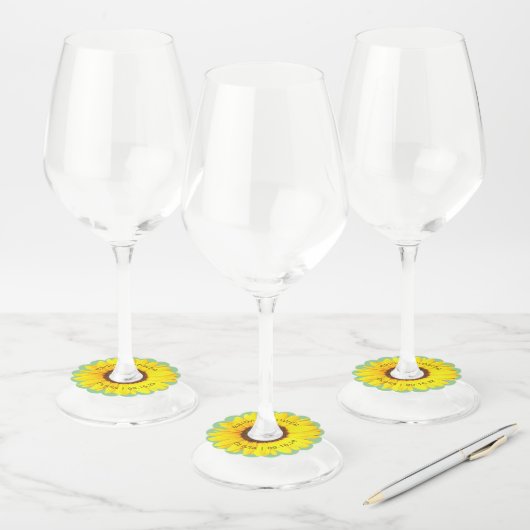 カラフルなひまわりのブライダルシャワー ワイングラスタグ (セット)