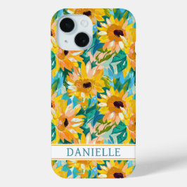 カラフルなひまわりの絵のモノグラム iPhone 15ケース