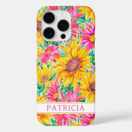 カラフルなひまわりの絵 モノグラム入り iPhone 16 PROケース