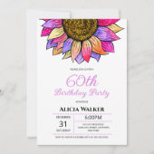 カラフルなひまわりの花咲く誕生日  招待状 (正面)