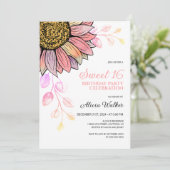 カラフルなひまわり ピンクの葉 16歳の誕生日 招待状 (スタンド正面)