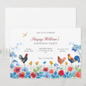 カラフルなひよこ農園ガーデン誕生日 招待状 (正面/裏面)