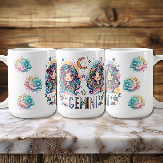 カラフルなふたご座の占星術・星座の双子の女の子 コーヒーマグカップ