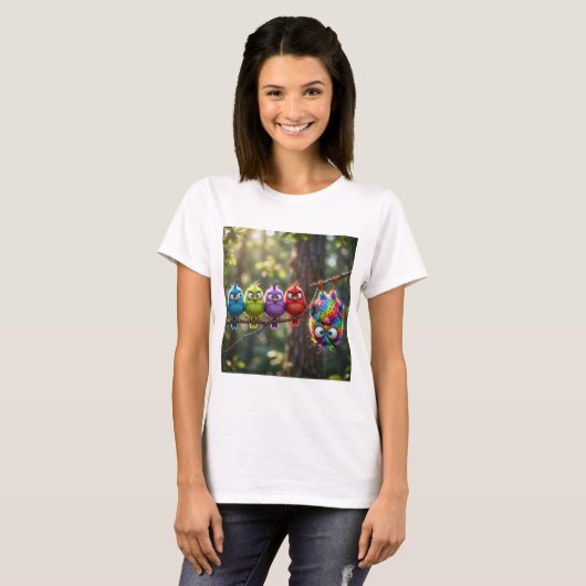 カラフルなふわふわの鳥 Tシャツ (正面フル)