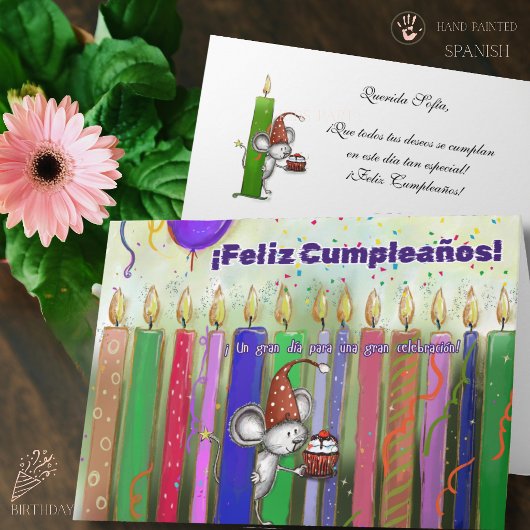 カラフルなろうそくといい子マウスの誕生日カード カード