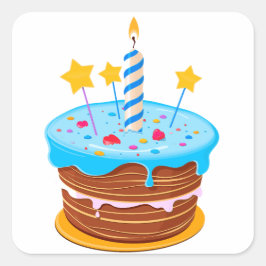 カラフルなろうそく付きバースデーケーキ スクエアシール