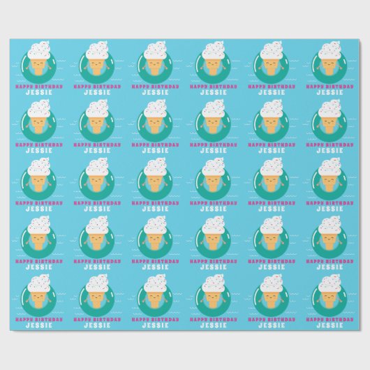 カラフルなアイスクリームのプールを囲んでのパーティは夏の誕生日をからかいます ラッピングペーパー (フラット)