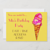 カラフルなアイスクリームの女の子の誕生日パーティー 招待状 (正面)