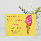 カラフルなアイスクリームの女の子の誕生日パーティー 招待状 (スタンド正面)